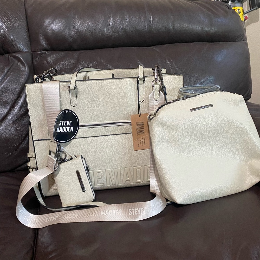 Steve Madden Off-White Tote and Crossbody Set